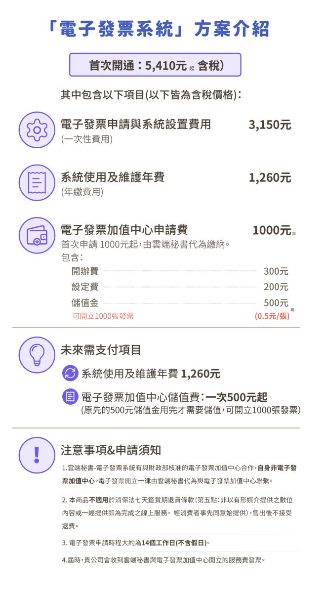 雲端秘書電子發票系統定價方案
